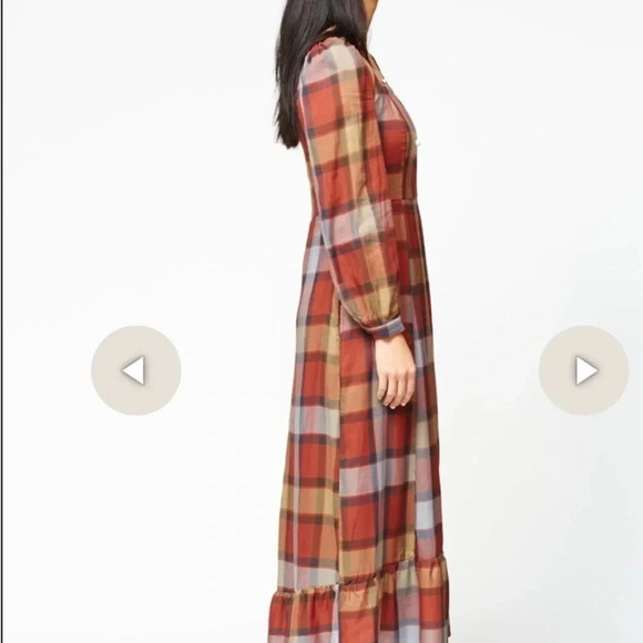 Gravel and Gold Velutina Maxi Dress in Plaid size Small - Picture 2 of 7